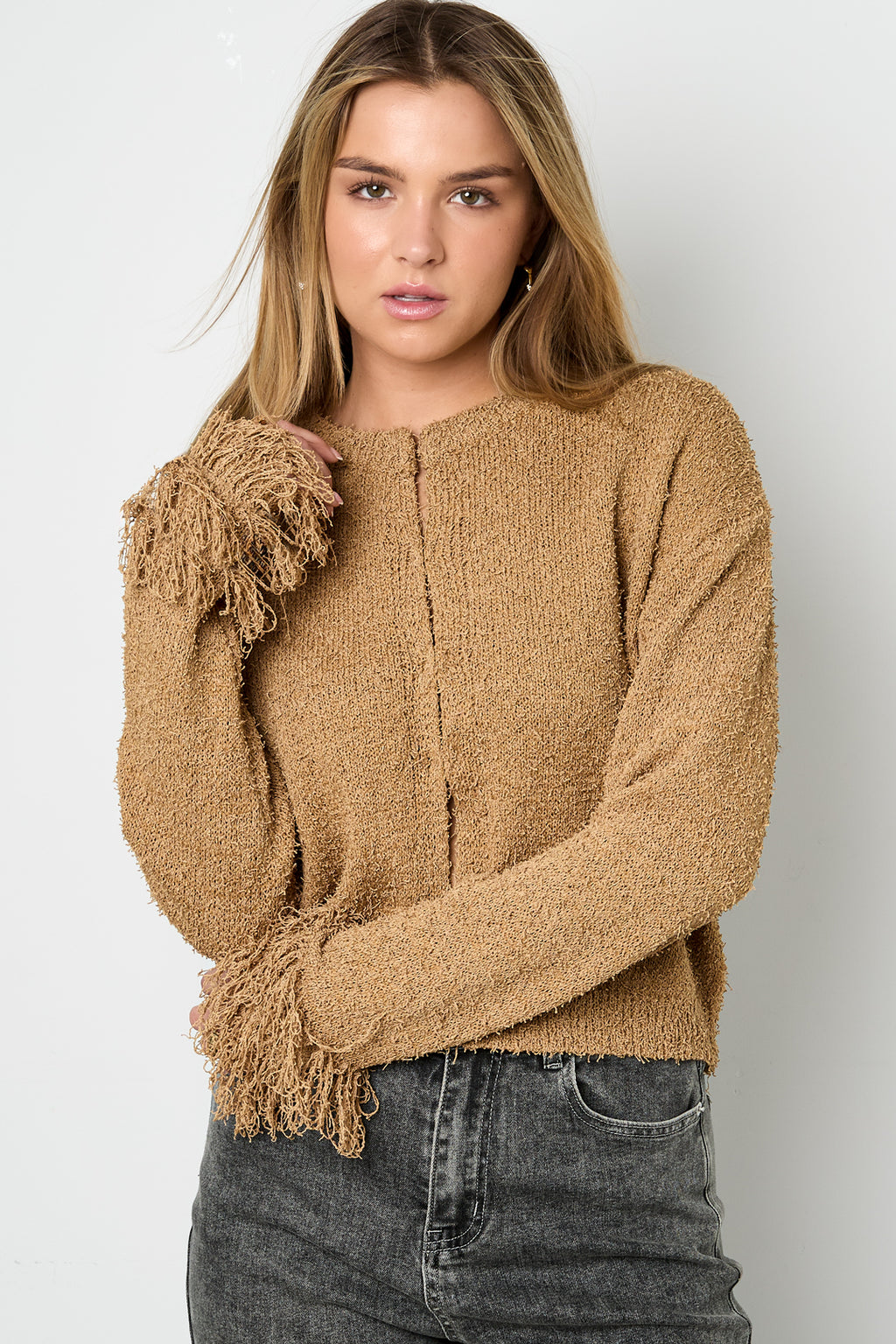 Cardigan in Maglia Fibra di Poliestere Donna Casual Colore Puro Autunno/Inverno