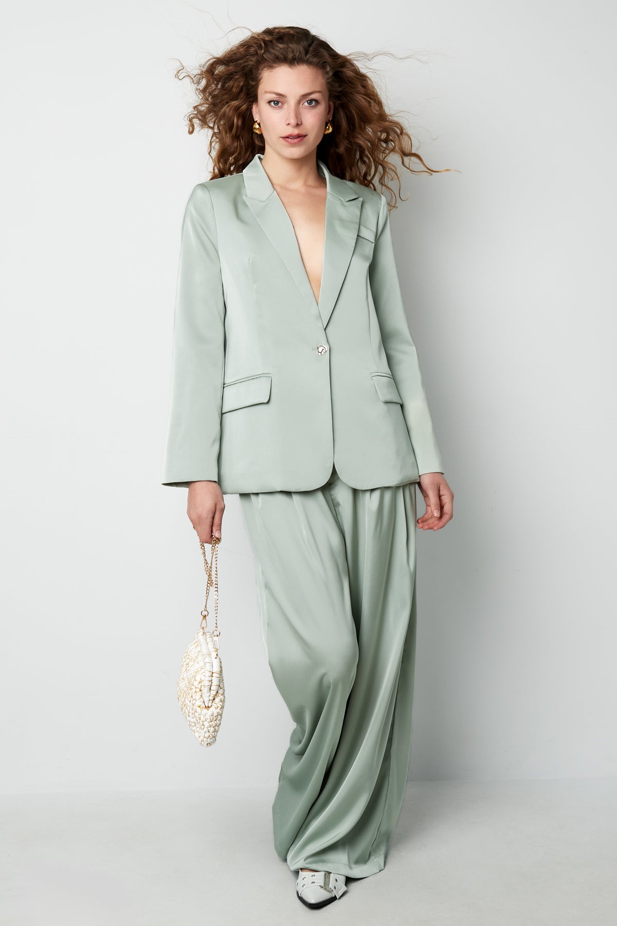 Tessuto Fibra di Poliestere Donna Pantaloni Dritti Casual Colore Puro