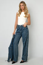 Cotone Tessuto Pantaloni Dritti Donna Con Lacci Casual