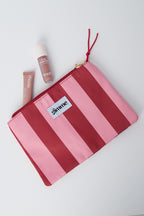 Borsa da toilette piatta a righe spesse - Rosa rosso