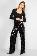 Tessuto Fibra di Poliestere Donna Pantalone Dritto Paillettes Elegante
