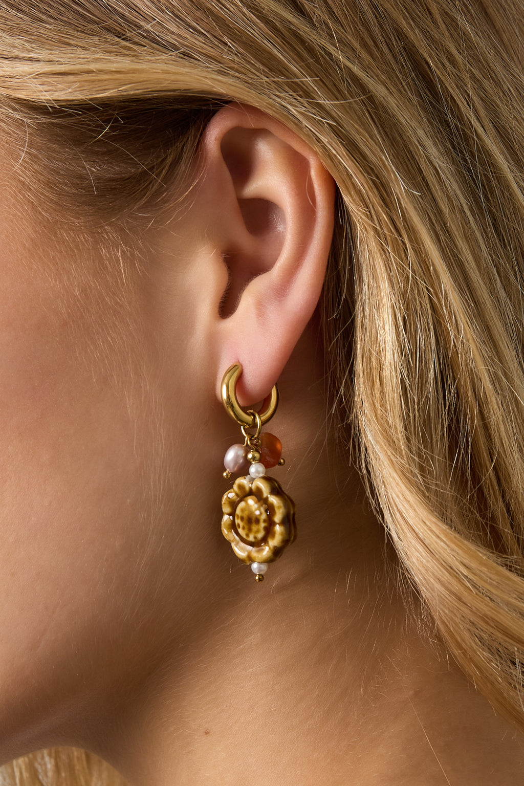 Orecchini pendenti in acciaio inossidabile, stile casual, semplici, da donna, serie "Fiore"
