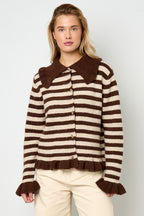 Cardigan Donna in Fibra di Poliestere Maglia Stile Casual a Righe