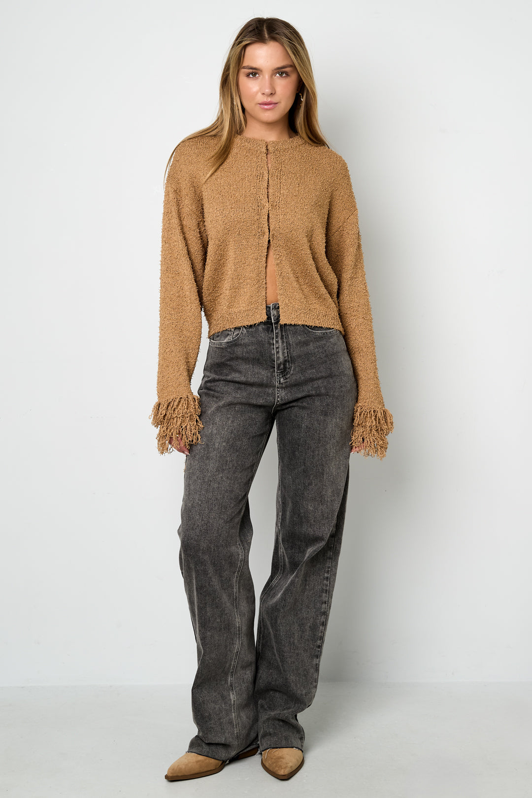 Cardigan in Maglia Fibra di Poliestere Donna Casual Colore Puro Autunno/Inverno