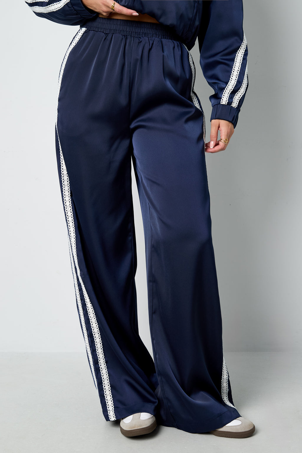 Tessuto Fibra di Poliestere Pantaloni Dritti Donna Sportivo Contrasto di Colori