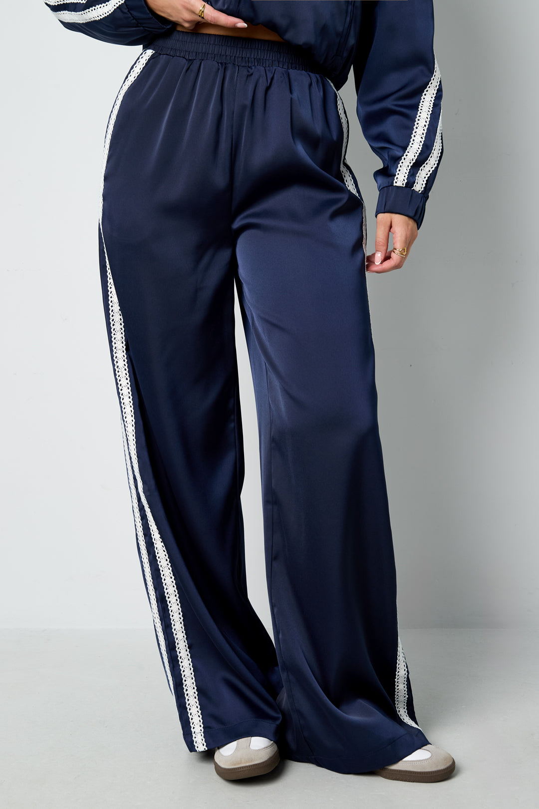 Tessuto Fibra di Poliestere Pantaloni Dritti Donna Sportivo Contrasto di Colori