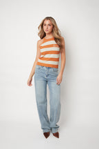 Gilet in maglia di cotone umano a righe, casual, primavera/estate, nessuno, abbigliamento