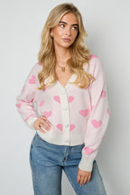 Viscosa Maglia Cardigan Donna Carino Motivo Cuore Autunno/Inverno