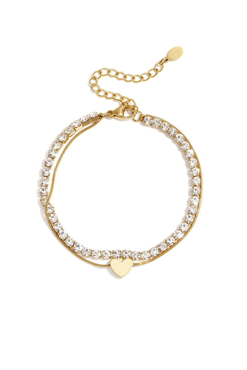 Bracciale doppio con cuore minimalista e pietre di zirconi