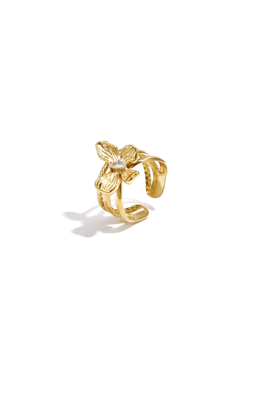 Anello a strati con fiore e pietra