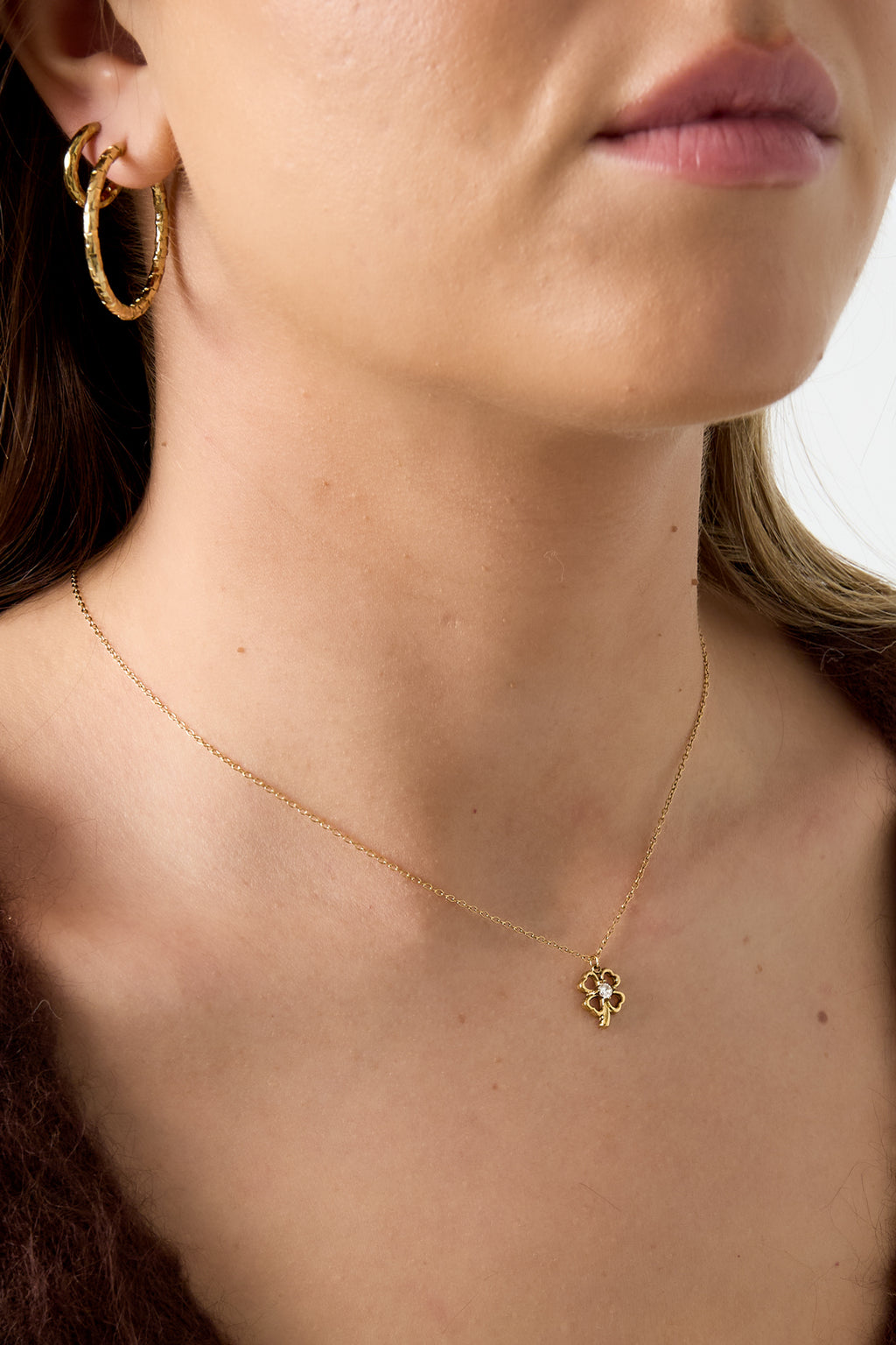Collane con pendente in acciaio inossidabile placcato oro 14 carati, serie Clover Casual Simple, gioielli da donna