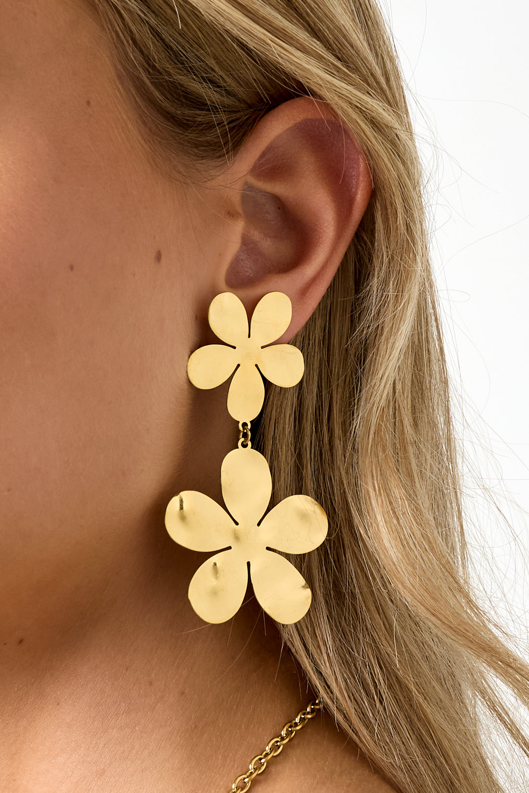 Orecchini pendenti in acciaio inossidabile, stile casual, semplici, da donna, serie "Fiore"