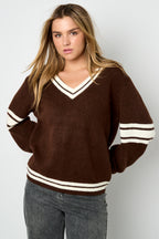 Maglione Donna Girocollo in Maglia Fibra di Poliestere Sportivo Righe Contrastanti