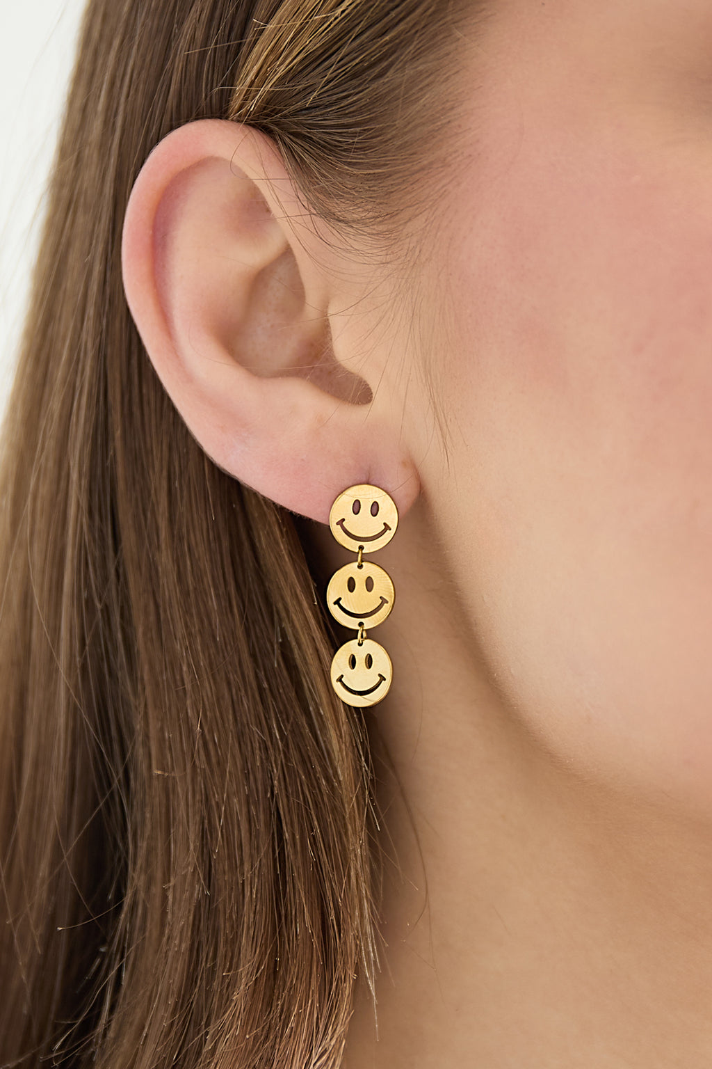 Orecchini pendenti in acciaio inossidabile con volto sorridente, serie casual e semplice, gioielli da donna