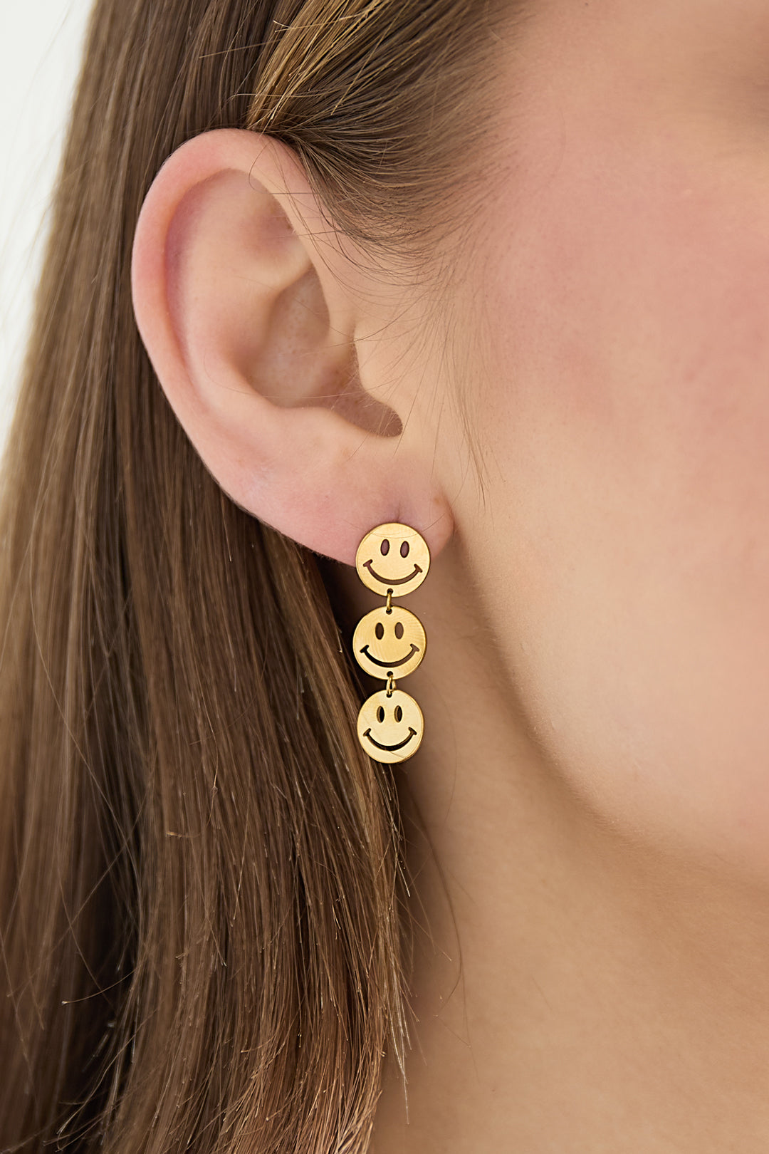 Orecchini pendenti in acciaio inossidabile con volto sorridente, serie casual e semplice, gioielli da donna