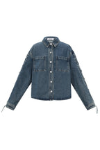Cotone Tessuto Giacca Di Jeans Donna Casual Con Lacci