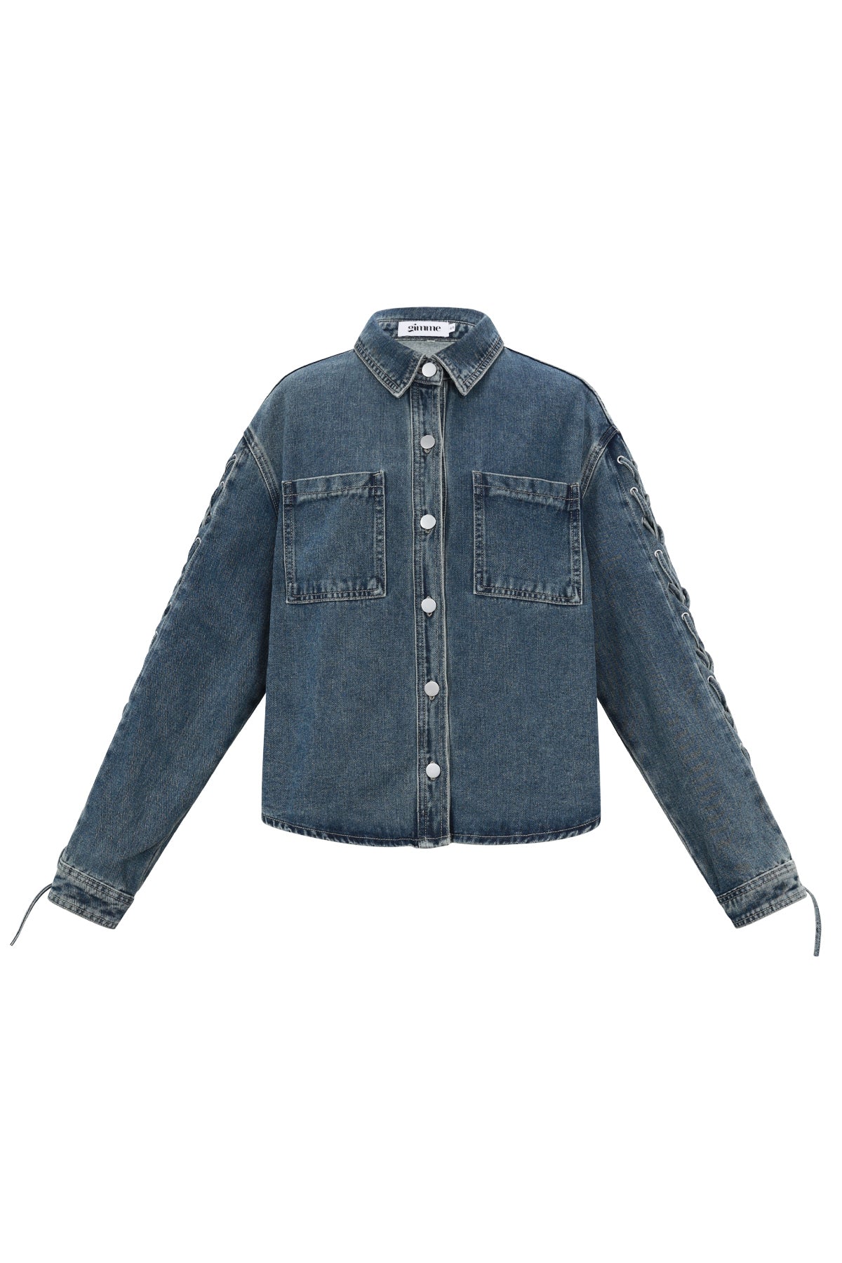 Cotone Tessuto Giacca Di Jeans Donna Casual Con Lacci