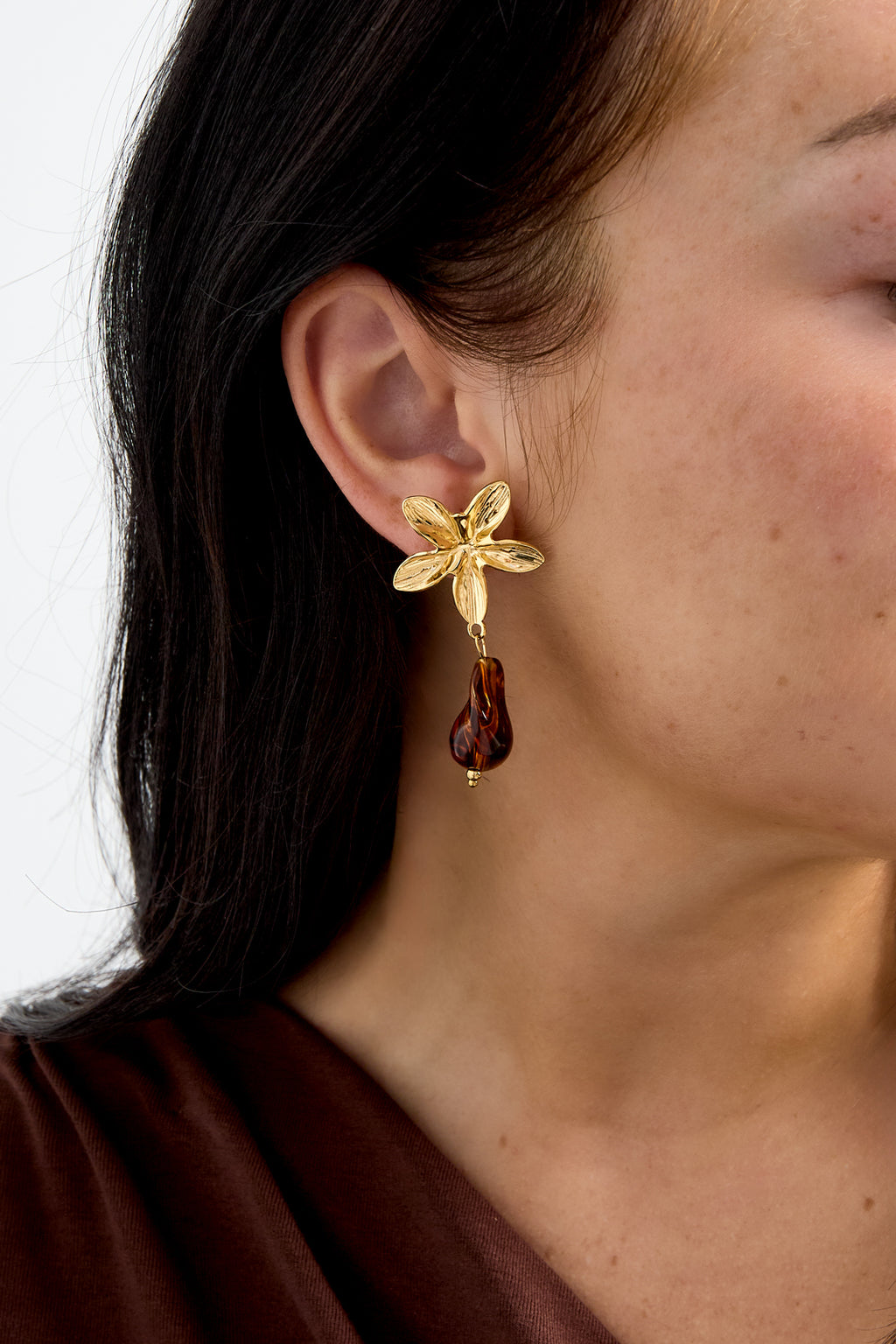 Orecchini pendenti in acciaio inossidabile a forma di fiore, serie casual e semplice per tutti i giorni, gioielli da donna