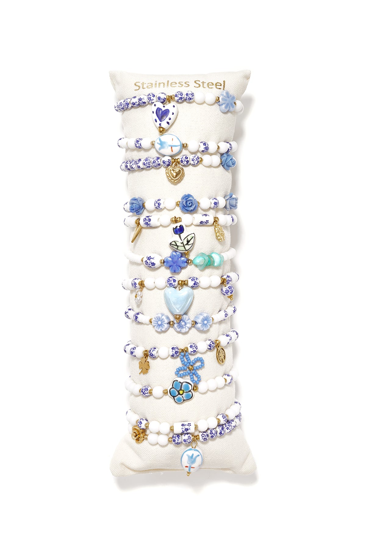Set di bracciali in ceramica con espositore a forma di cuore, stile retrò, per tutti i giorni, etnici, gioielli da donna