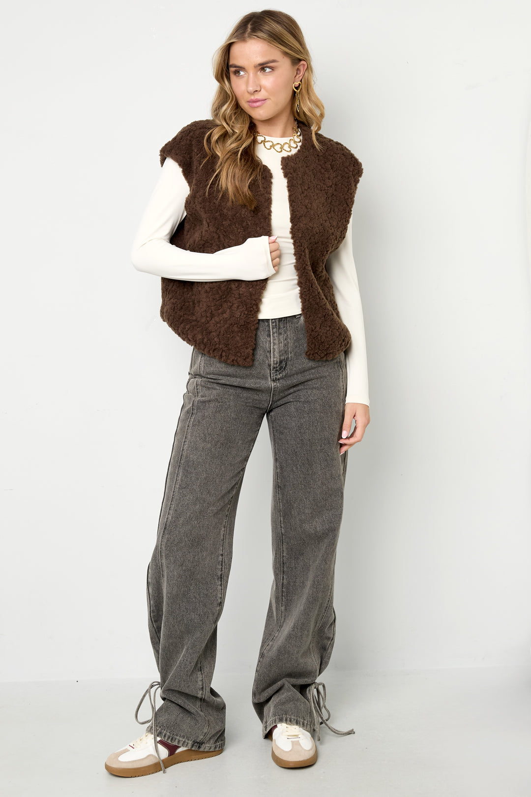 Woven Polyester Fiber Gilet Donna Casual Solid Color Fall/Winter