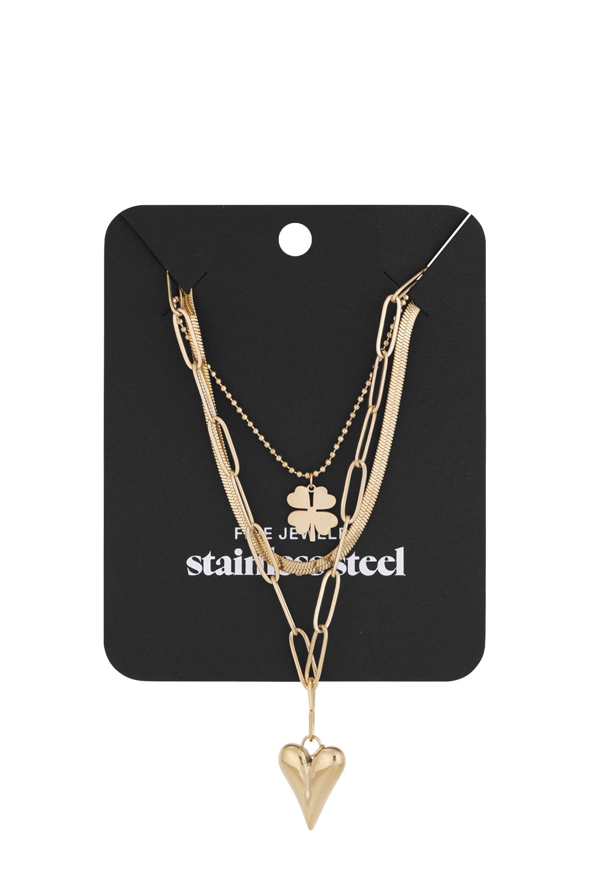 collana a tre strati trifoglio e cuore