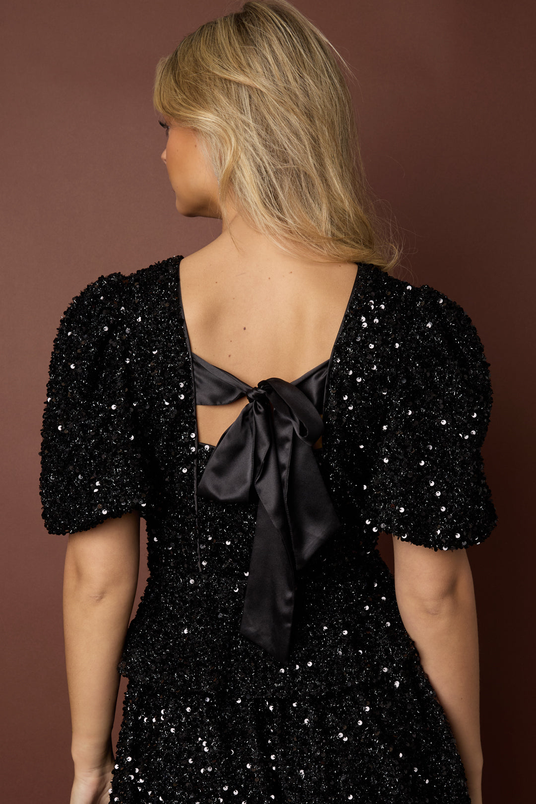 Tessuto Fibra di Poliestere Donne Top a Manica Corta Elegante Paillettes
