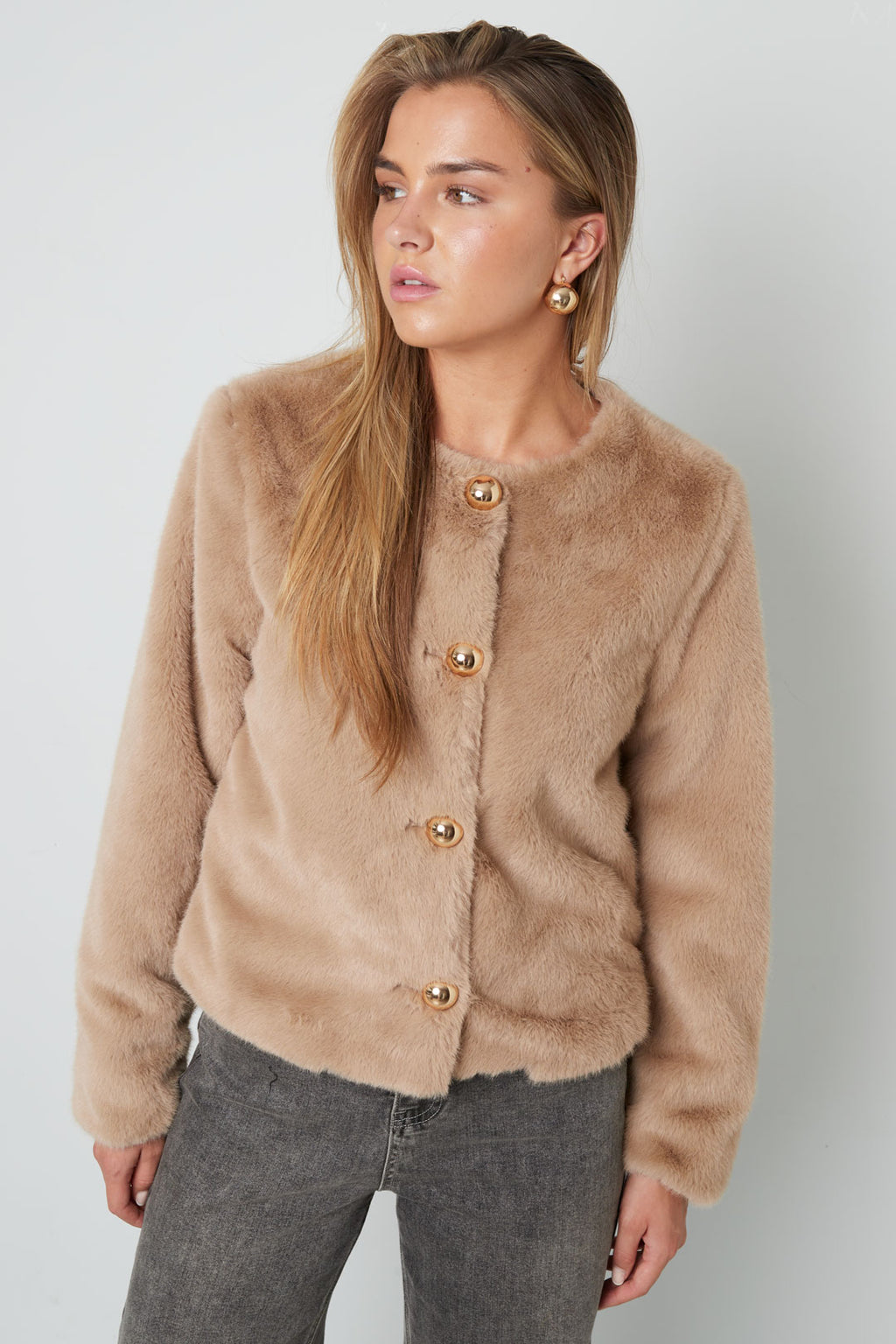 Tessuto Fibra di Poliestere Giacca Donna Elegante Colore Puro Autunno/Inverno