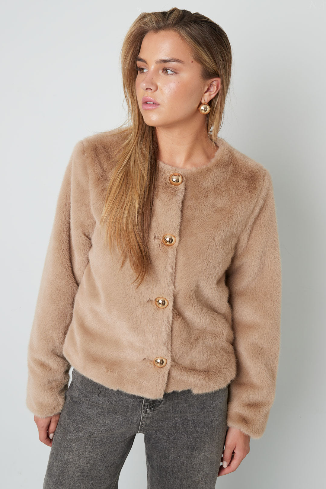 Tessuto Fibra di Poliestere Giacca Donna Elegante Colore Puro Autunno/Inverno