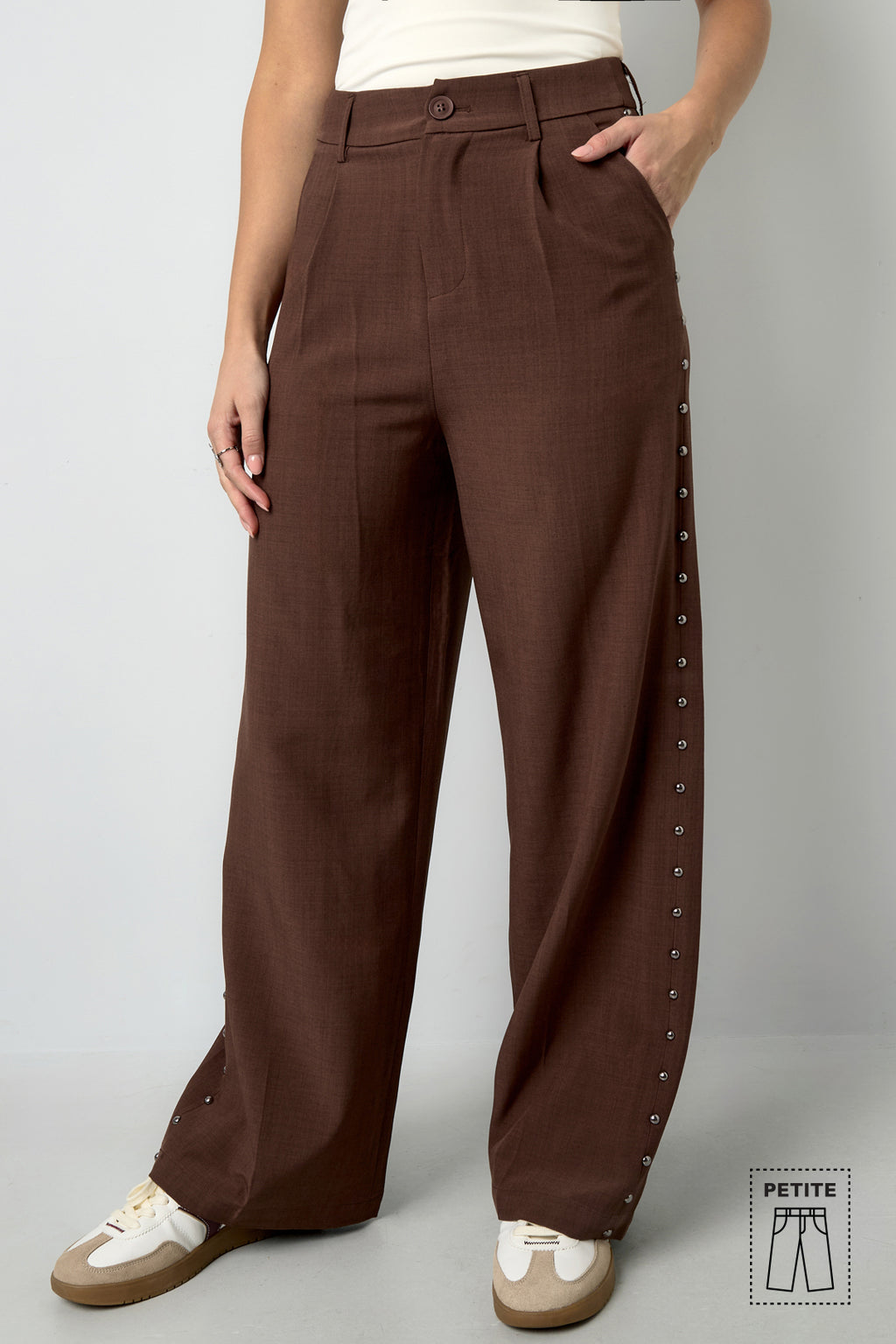 Tessuto Fibra di Poliestere Donna Pantaloni Larghi Eleganti Colore Puro Autunno/Inverno