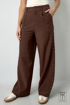 Tessuto Fibra di Poliestere Donna Pantaloni Larghi Eleganti Colore Puro Autunno/Inverno