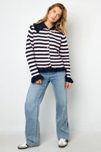 Cardigan Donna in Fibra di Poliestere Maglia Stile Casual a Righe