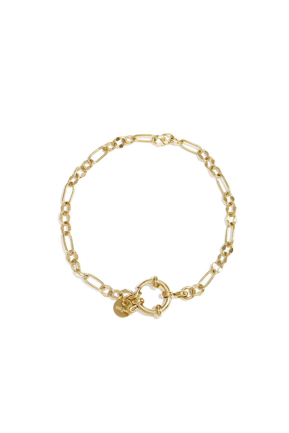 Bracciale con chiusura frontale e maglie di vario tipo.