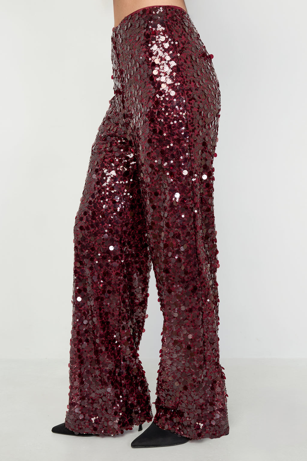 Tessuto Fibra di Poliestere Donna Pantalone Dritto Paillettes Elegante