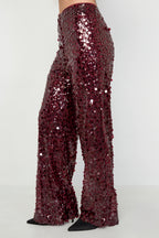 Tessuto Fibra di Poliestere Donna Pantalone Dritto Paillettes Elegante