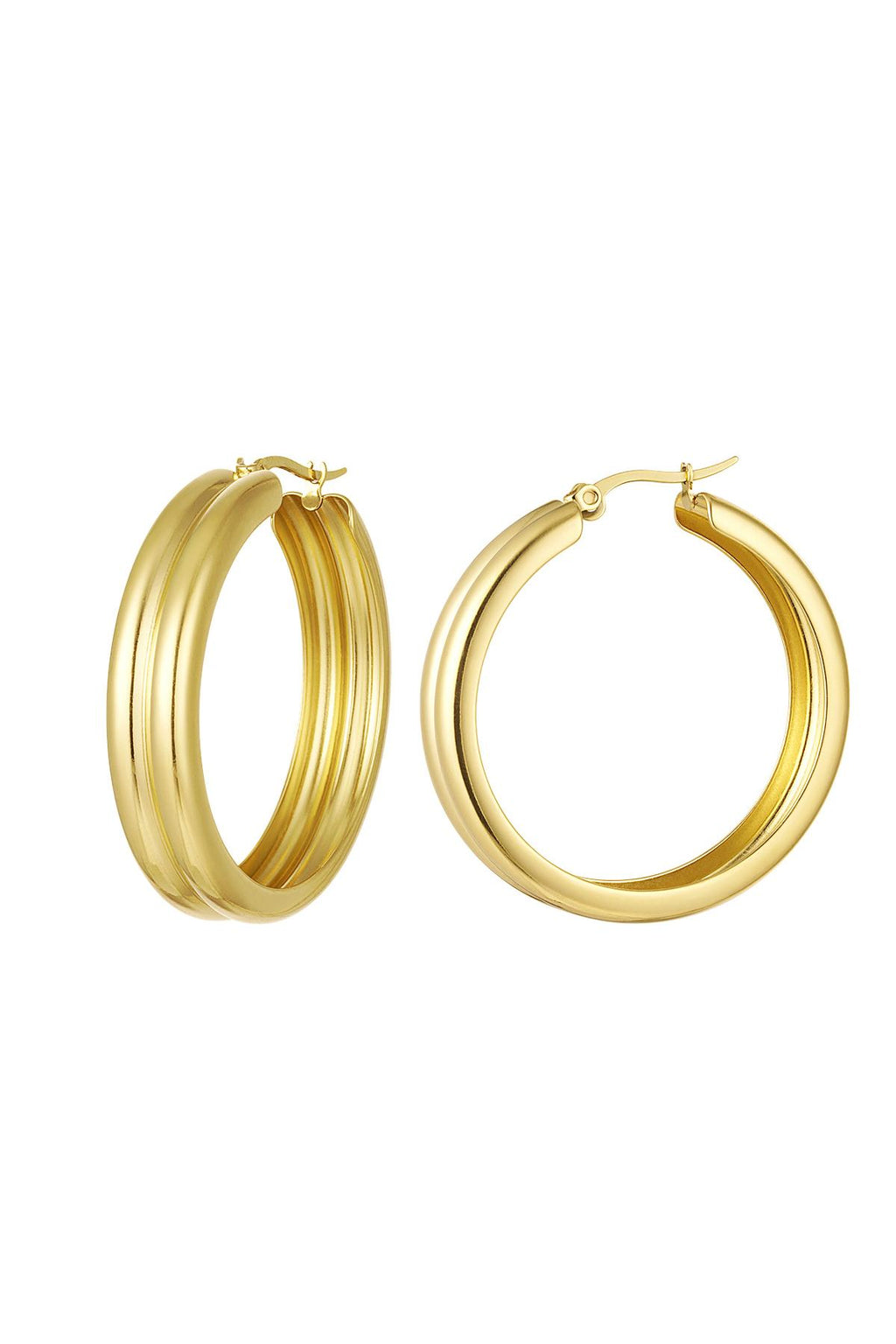 Orecchini a cerchio a coste Gold Stainless Steel