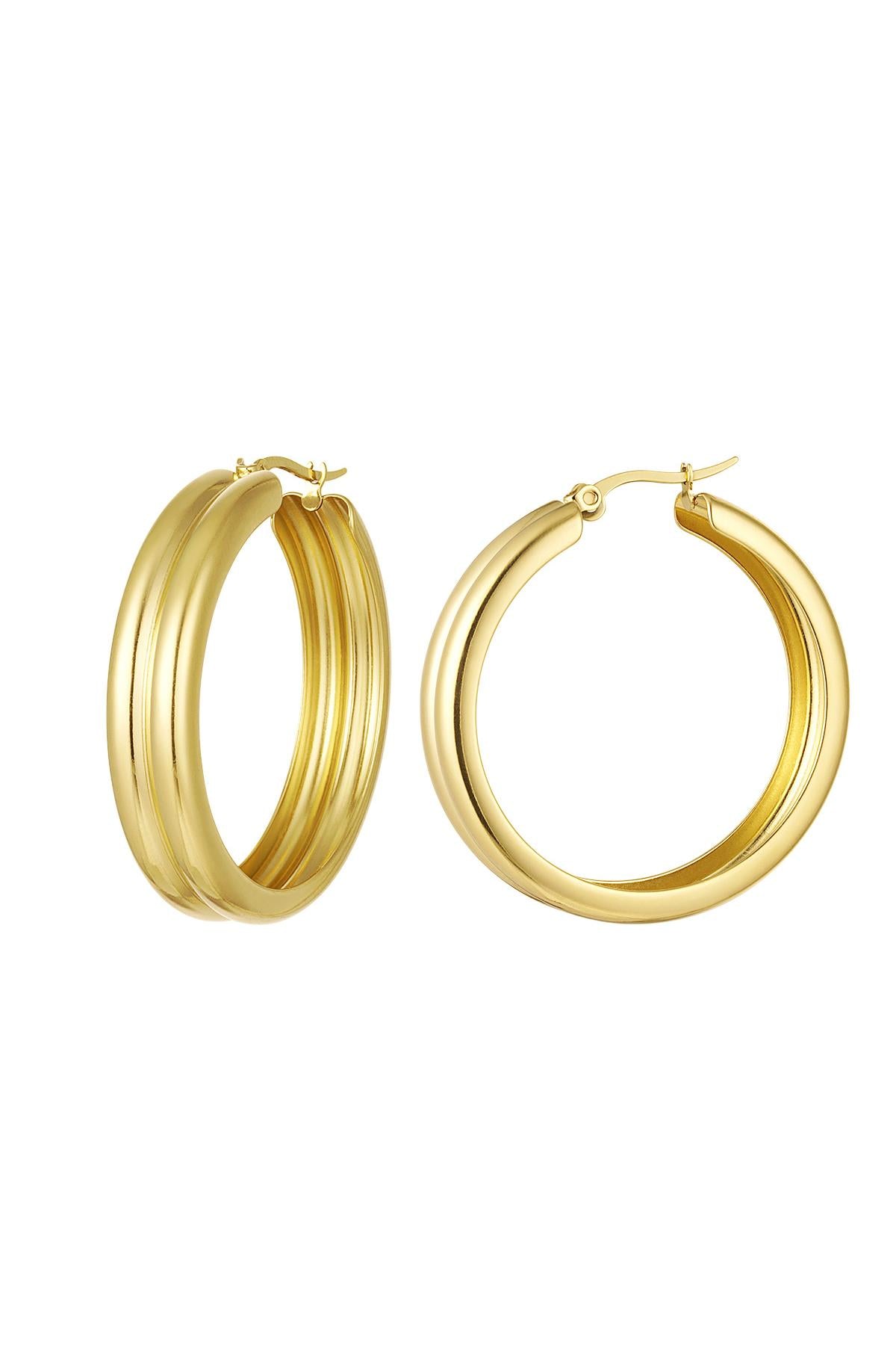Orecchini a cerchio a coste Gold Stainless Steel