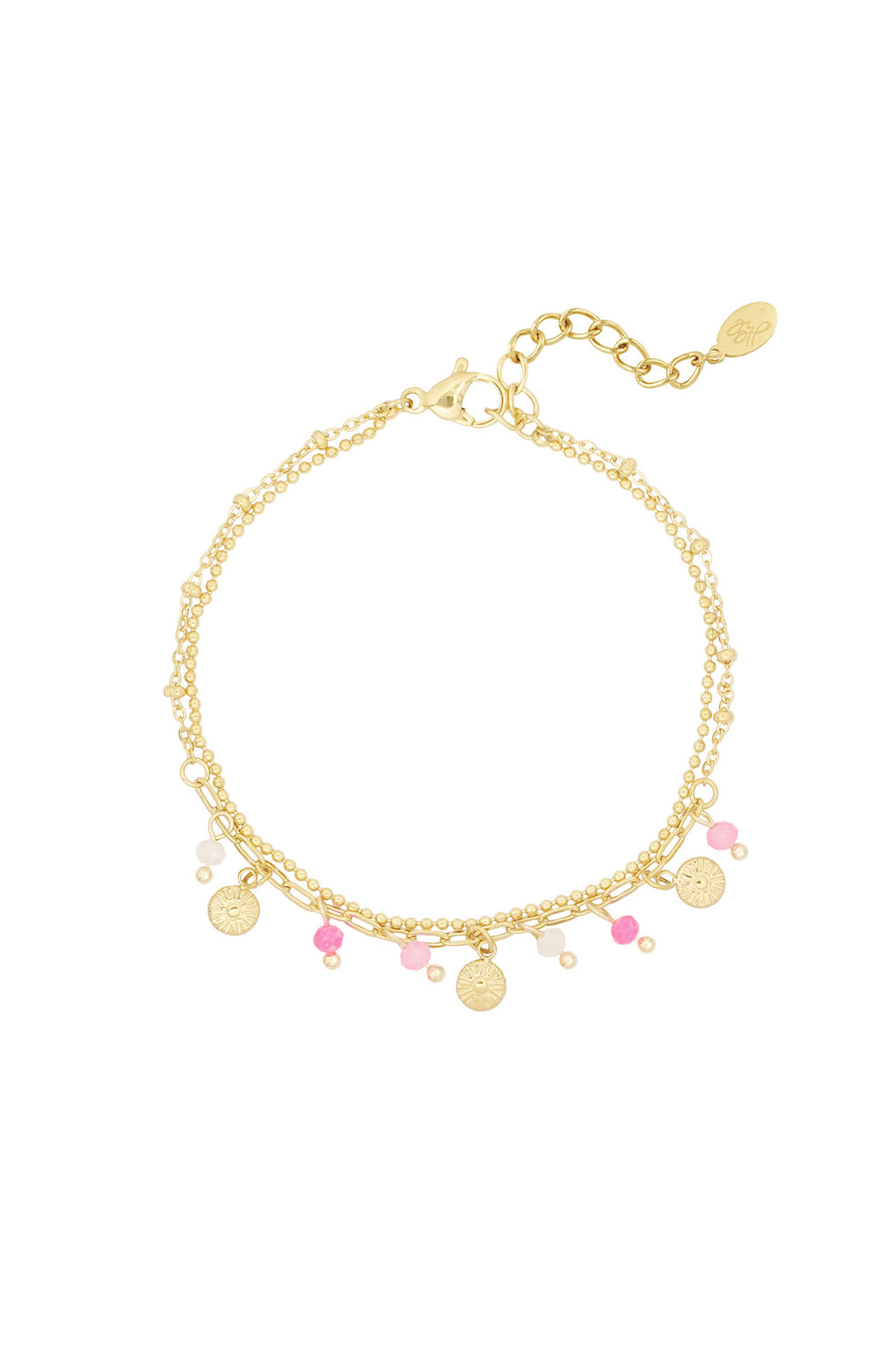 Bracciale con monete e perline - rosa/Colore oro 