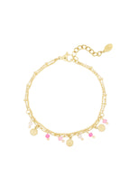 Bracciale con monete e perline - rosa/Colore oro 