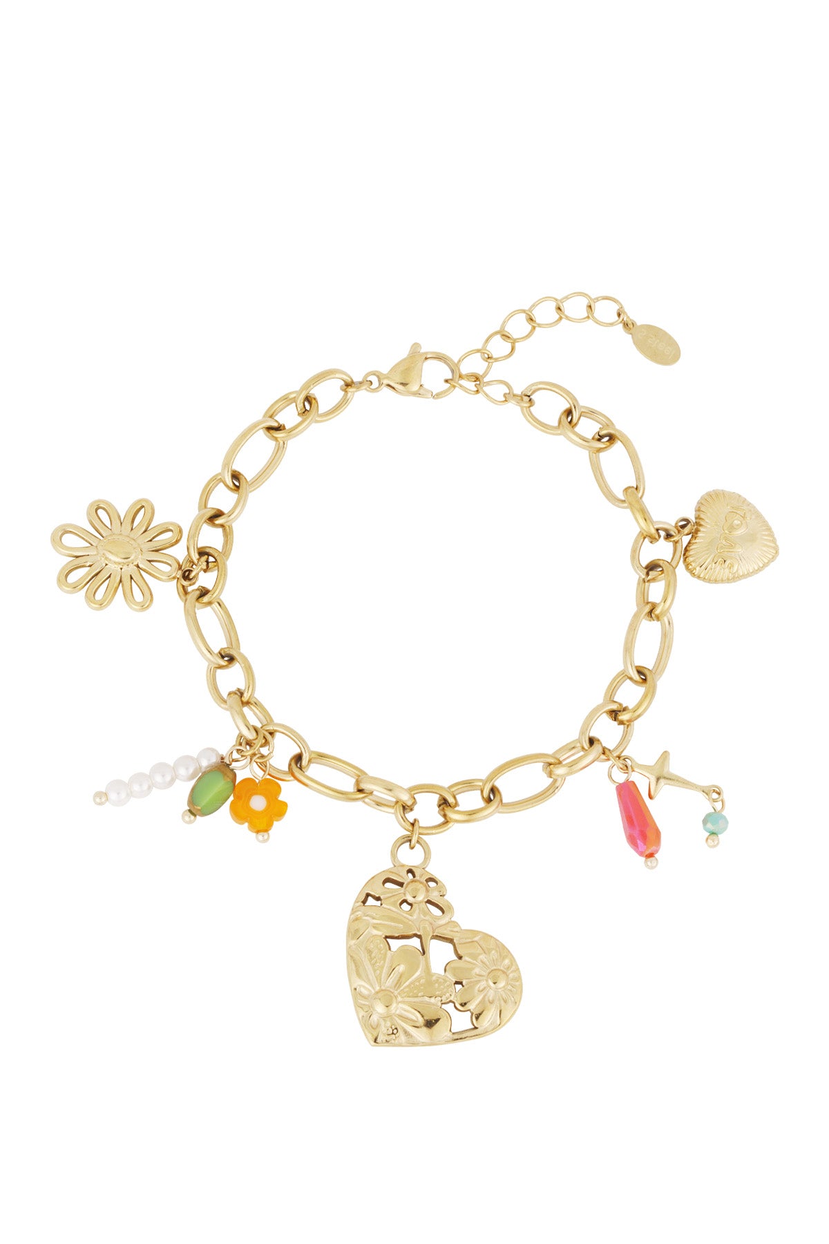 bracciale a maglie con grandi ciondoli