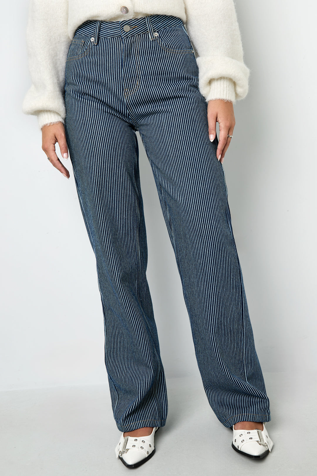 Cotone Tessuto Pantaloni Dritti Donna Casual Righe