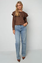 Woven Polyester Fiber Donna Blusa Elegant Ruffle Trim