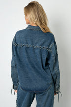 Cotone Tessuto Giacca Di Jeans Donna Casual Con Lacci