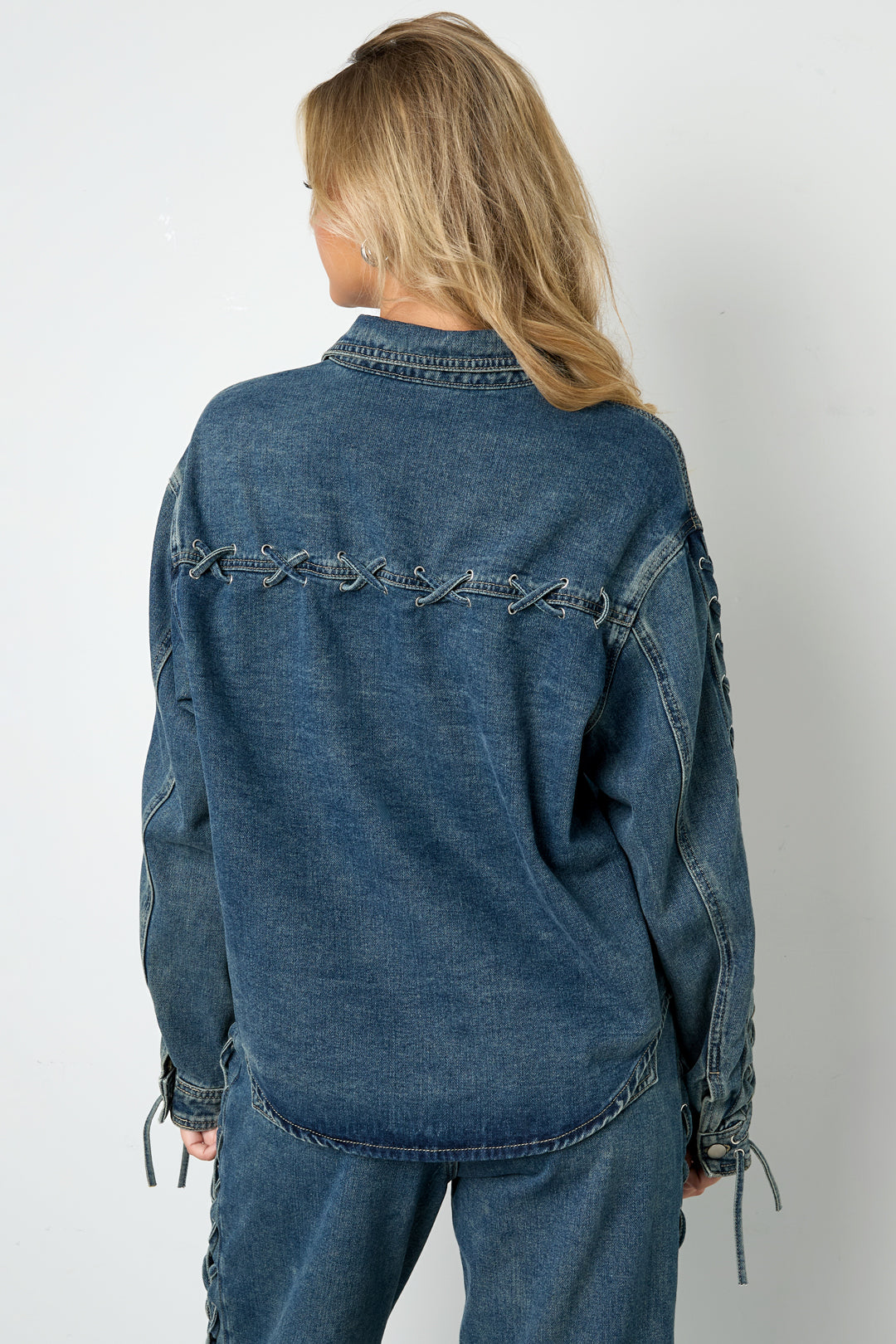 Cotone Tessuto Giacca Di Jeans Donna Casual Con Lacci