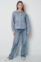 Giubbotto in Jeans Donna Taglio Classico con Patch Logo Marchio