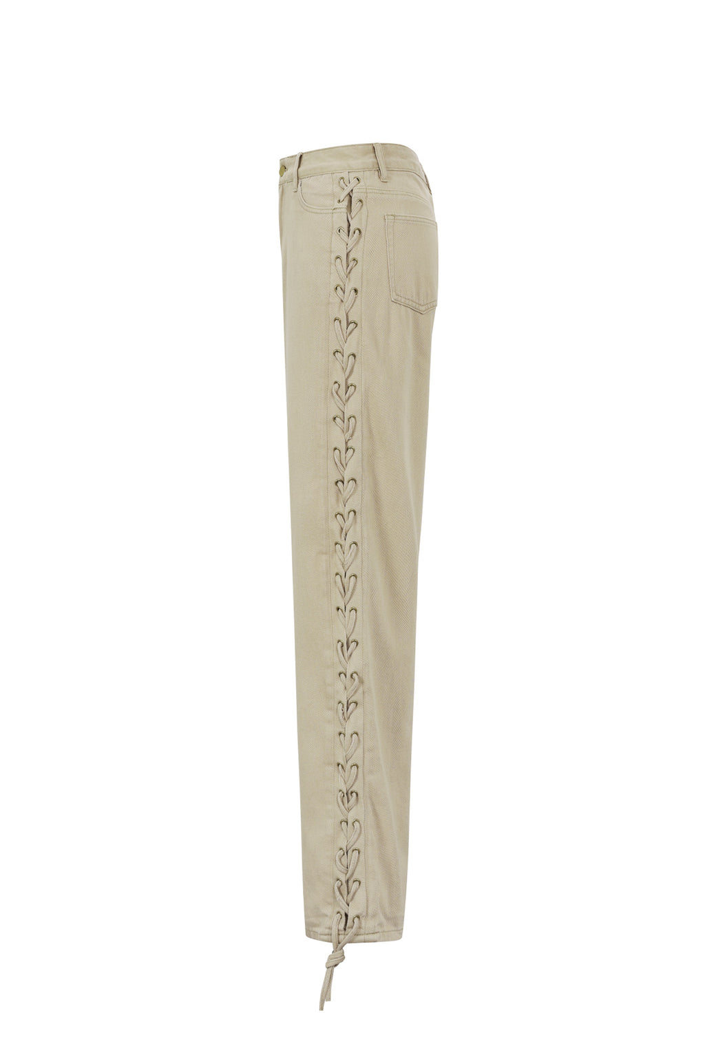 Cotone Tessuto Pantaloni Dritti Donna Con Lacci Casual