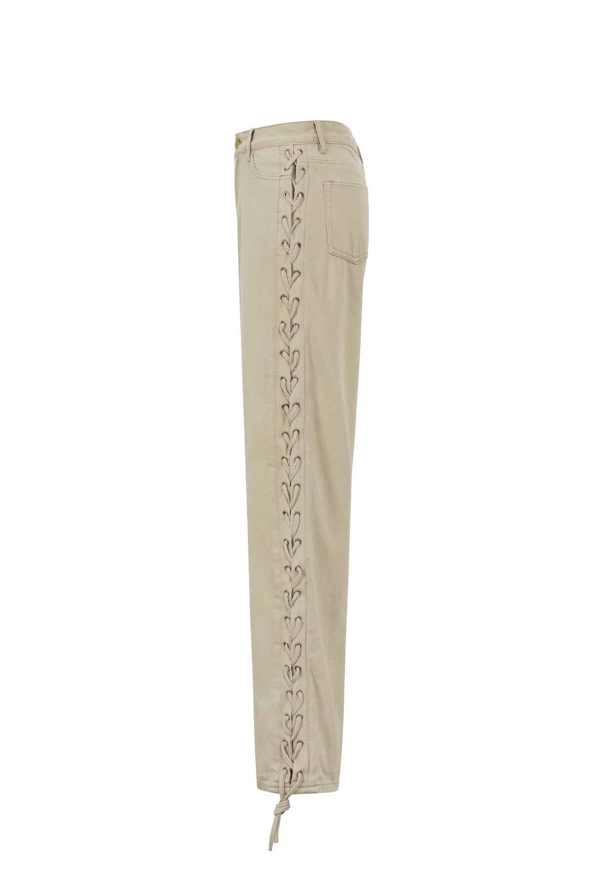 Cotone Tessuto Pantaloni Dritti Donna Con Lacci Casual