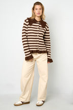 Cardigan Donna in Fibra di Poliestere Maglia Stile Casual a Righe