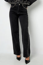 Tessuto Cotone Donna Pantaloni Dritti Strada Colore Puro