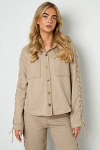 Cotone Tessuto Giacca Di Jeans Donna Casual Con Lacci