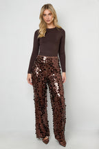 Tessuto Fibra di Poliestere Donna Pantalone Dritto Paillettes Elegante